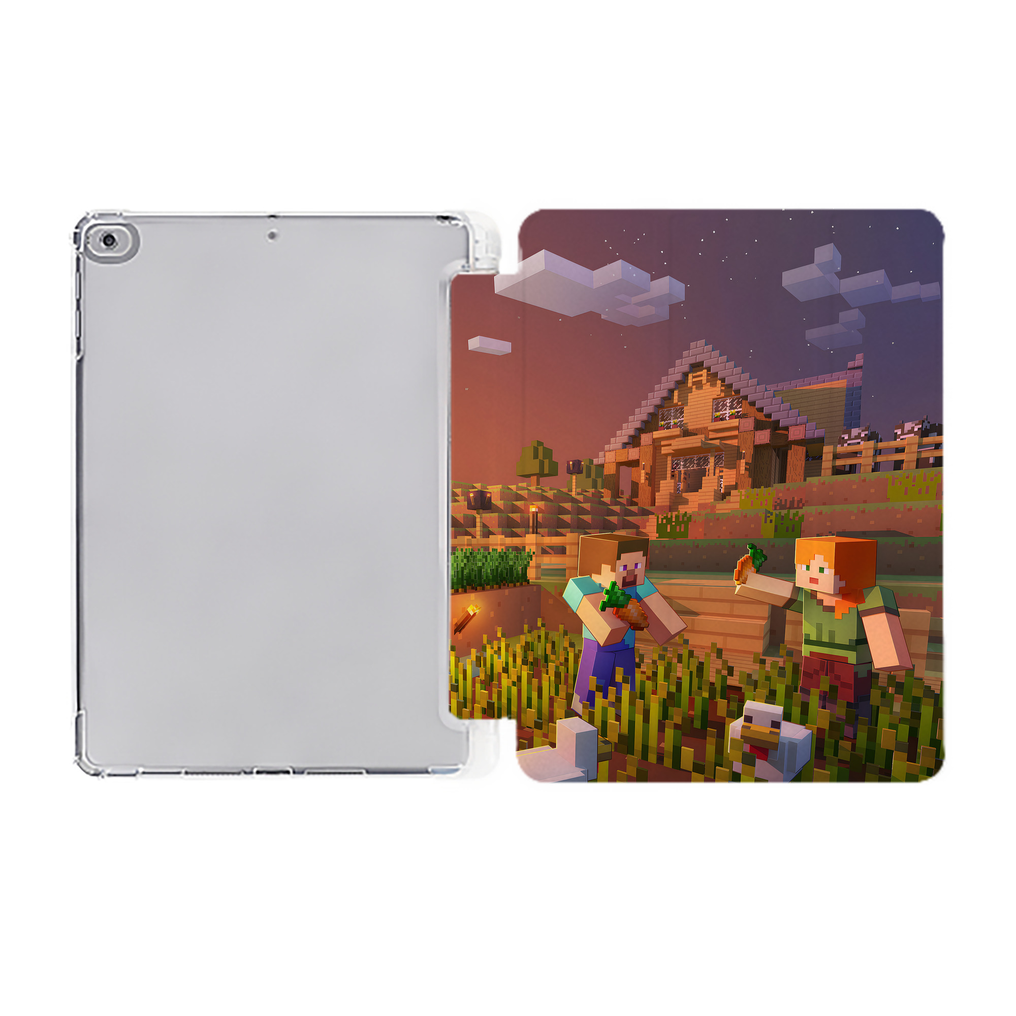 （画像用） マインクラフト ブロックの世界 Minecraft MC Block world IPad ケース ペン収納付き 三つ折りスタンド PUレザー×シリコン 対応機種9.5/10.5/10.9インチ